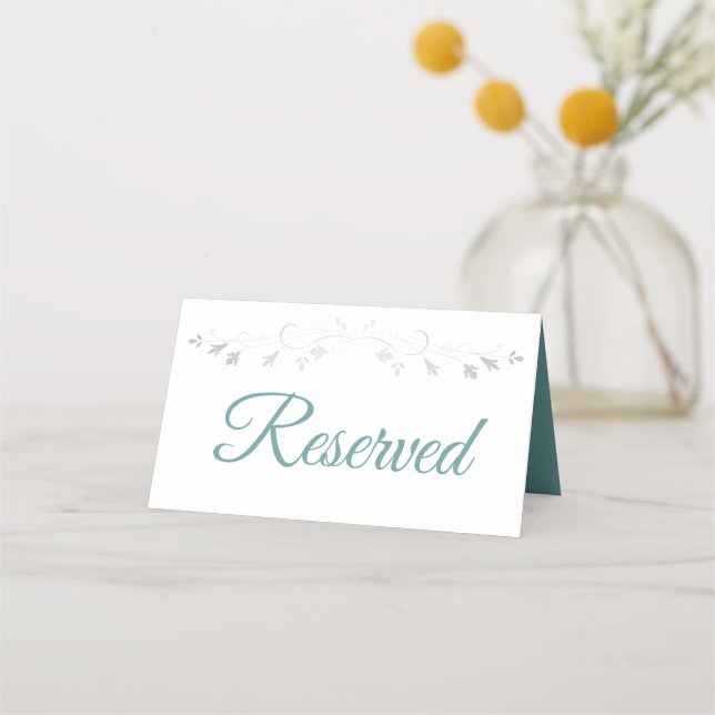 De Placement Turquoise & Gris Elégant Mariage Réservé Carte Pla (Devant)