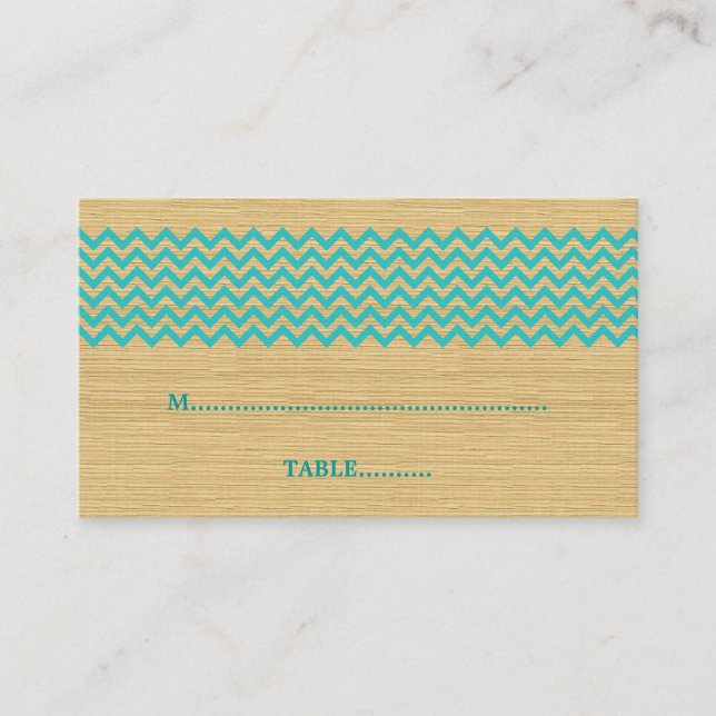 De Placement Turquoise Rustique Chevron Mariage Carte Place (Devant)