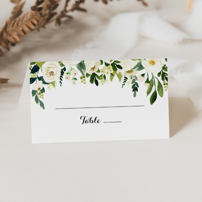 De Placement Vert Blanc Automne Floral Mariage Carte Place (Créateur téléchargé)