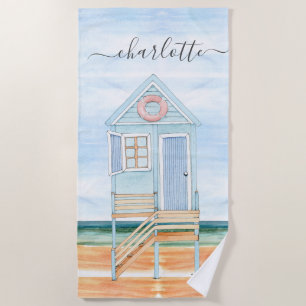 De Plage Aquarelle personnalisée Beach Hut Beach Serviette