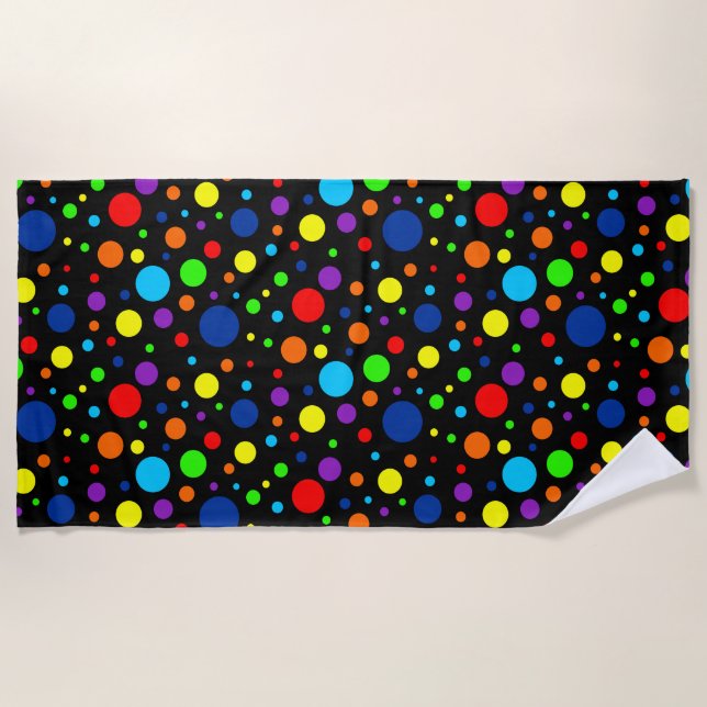 De Plage Black Rainbow Spots Beach Serviette (Devant)