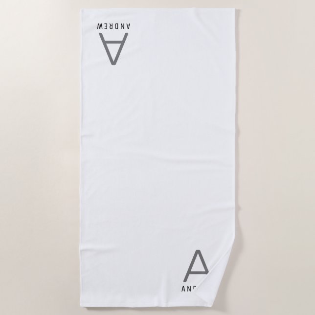 De Plage Blanc minimal moderne Monogramme initial Serviette (Devant)