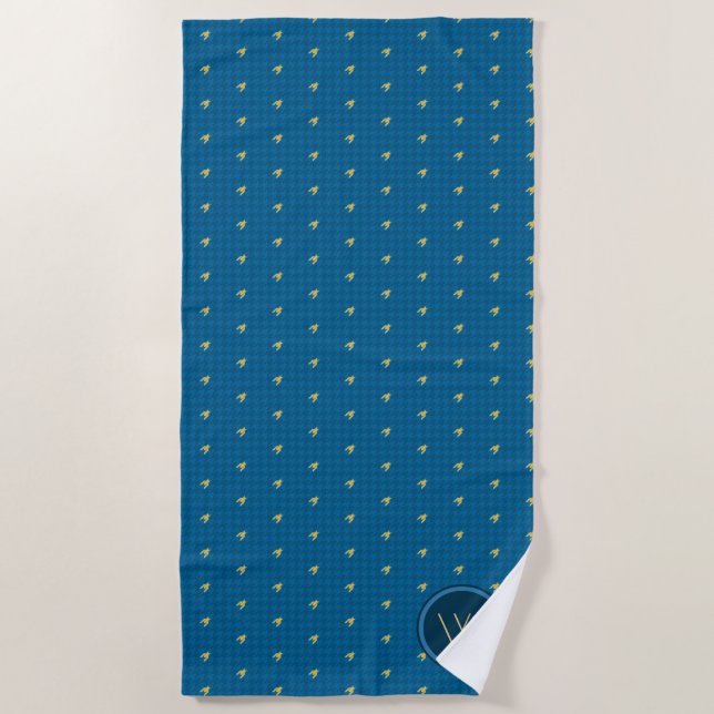 De Plage Bleu avec or Accent Houndstooth Beach Serviette (Devant)