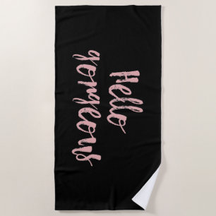 De Plage Bonjour Jolie ⎢ Noir et Blush Beach Serviette