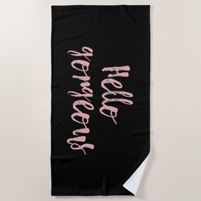 De Plage Bonjour Jolie ⎢ Noir et Blush Beach Serviette (Devant)