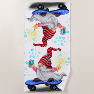 De Plage Christmas Beach Serviette Patinage Gnome avec cade