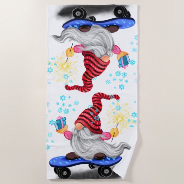 De Plage Christmas Beach Serviette Patinage Gnome avec cade (Devant)