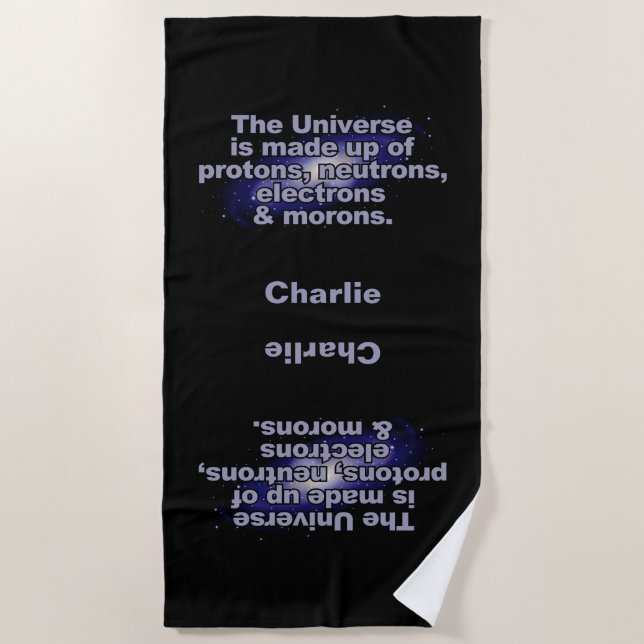 De Plage Drôle "L'Univers" nom personnalisé serviette (Devant)