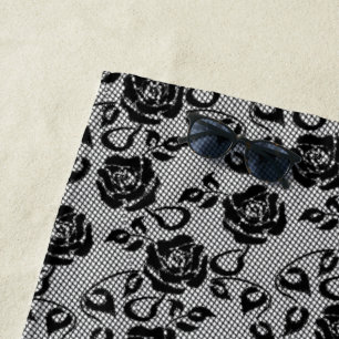 De Plage Faux Black Lace Rose Fishnet Beach Serviette