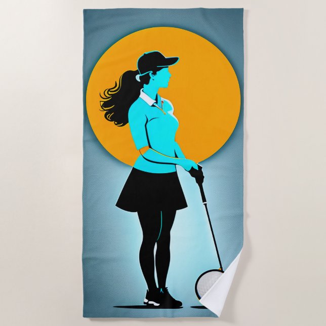 De Plage Femme Golfer Design Cotton Beach Serviette (Devant)