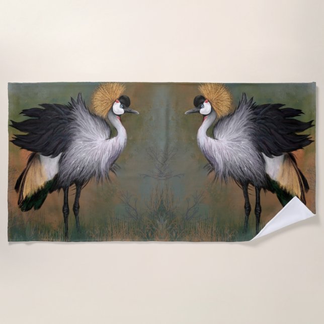 De Plage Gray Crowned Ganes Bird Beach Serviette (Devant)