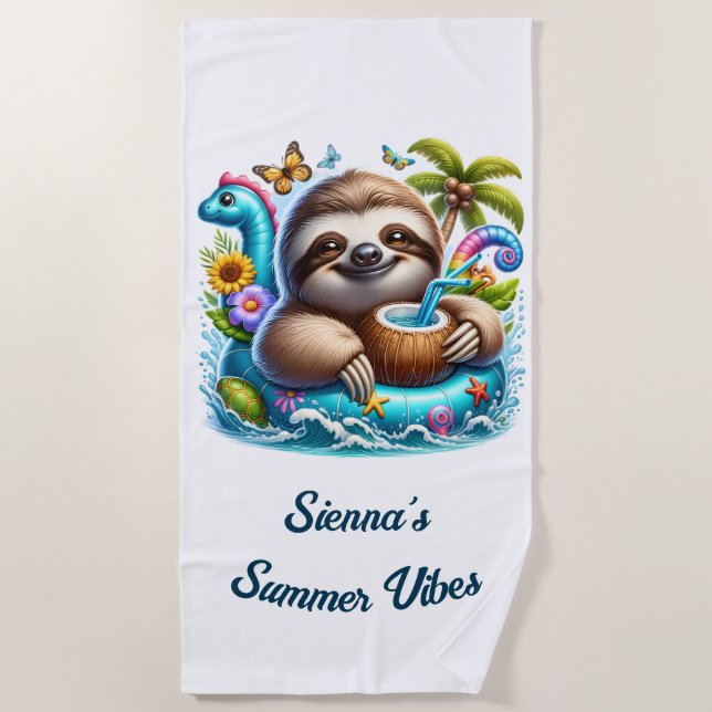 De Plage Jolie Sloth Summer Vacation Beach Serviette (Devant)