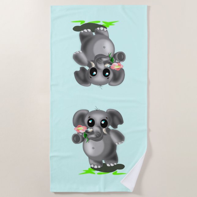 De Plage Little Elephant avec Flower Beach Serviette Amour (Devant)