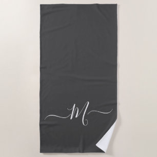De Plage Monogramme blanc gris moderne Première serviette d