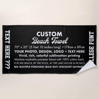 De Plage Photo personnalisée et texte Serviette Black Beach