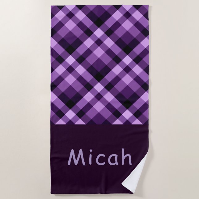 De Plage Plum moderne violet Plaid Monogram Beach Serviette (Devant)