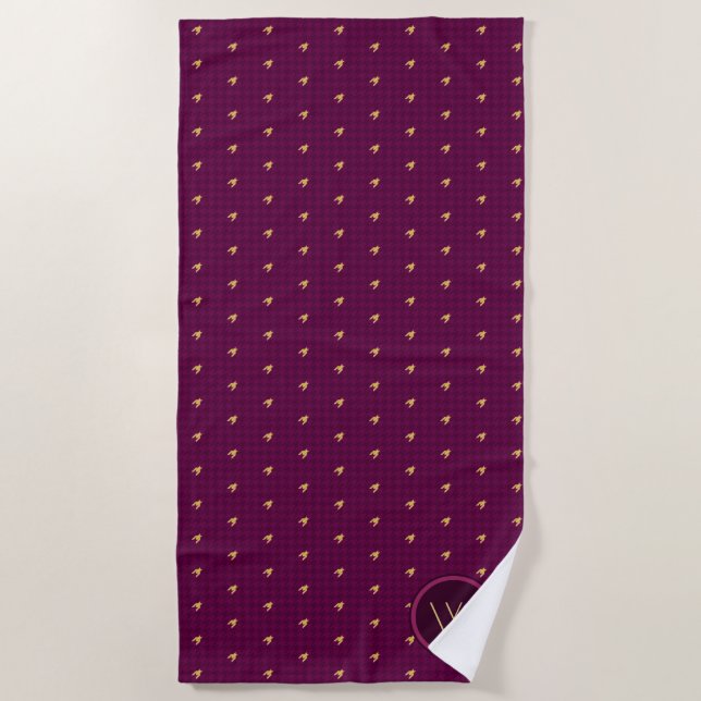 De Plage Rose avec or Accent Houndstooth Beach Serviette (Devant)