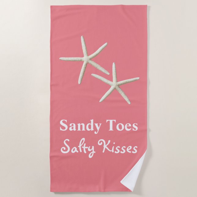 De Plage Sandy Toes Salty Kisses Coral Beach Serviette (Devant)