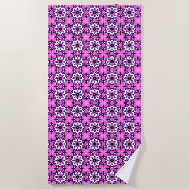 De Plage Serviette à motif rose et violet gras (Devant)