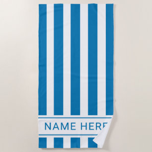 De Plage Serviette blanche bleu océan avec votre nom