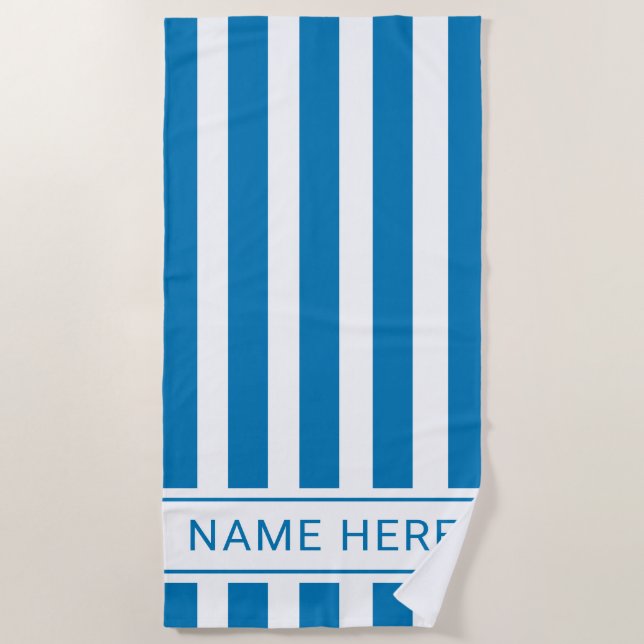 De Plage Serviette blanche bleu océan avec votre nom (Devant)