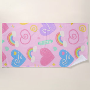 De Plage Serviette Coeur & Doodles - Style Kidcore Pastel