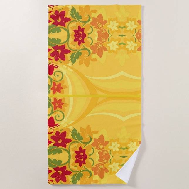 De Plage Serviette ensoleillée été jaune Floral Beach (Devant)