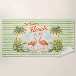 De Plage Serviette Flamant Rose Style Vintage Floride Avec 