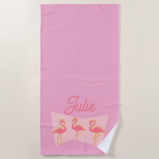 De Plage Serviette personnalisée Flamant Rose Mid-Century M