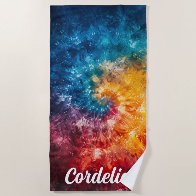 De Plage Serviette personnalisée Tie Dye Beach avec nom per (Devant)