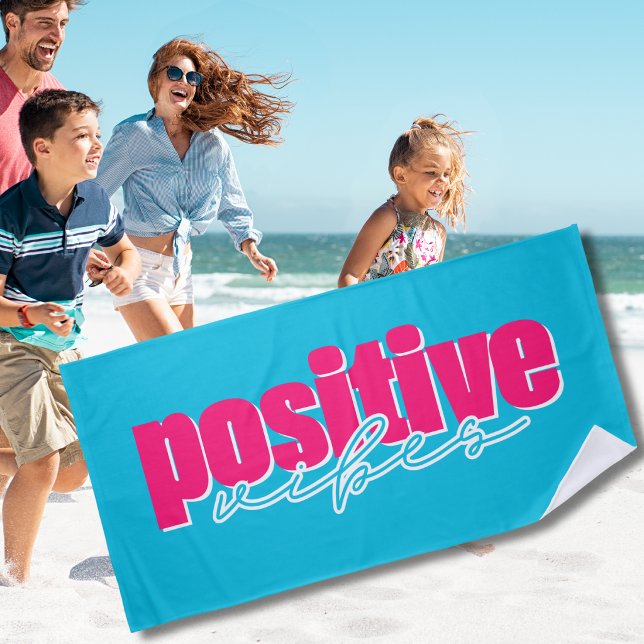 De Plage Serviette Positive Vibes Rose Chaud & Turquoise (Créateur téléchargé)