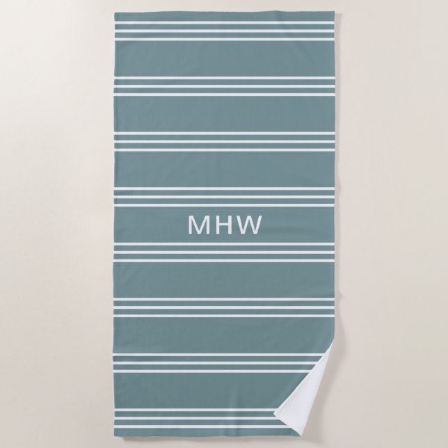 De Plage Silver Stripes personnalisé monogramme serviette d (Devant)