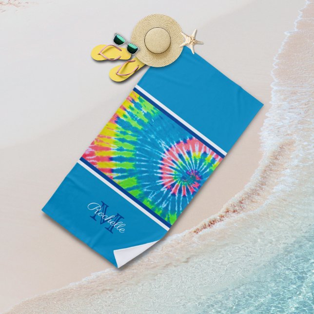 De Plage Tie Dye Swirl Blue Rose Green Beach Serviette (Créateur téléchargé)