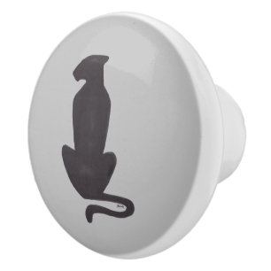 De Porte En Céramique Black Cat Silhouette grise ceramique bouton