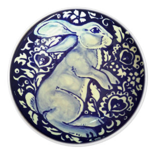 De Porte En Céramique Bleu et blanc Lapin Lapin Tiroir Tirage Bouton Ded
