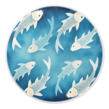 Bouton à motif Koi Indigo Tranquille Élégant Aquar