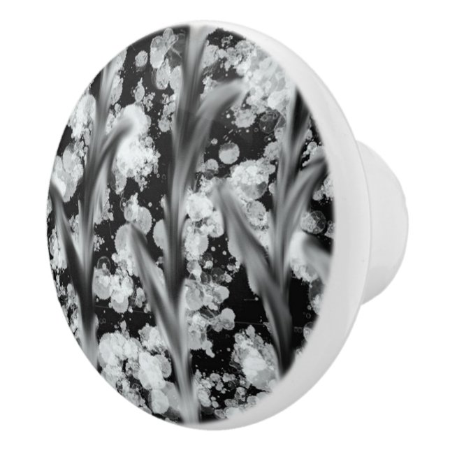 De Porte En Céramique Bouton blanc noir abstrait (Droite)