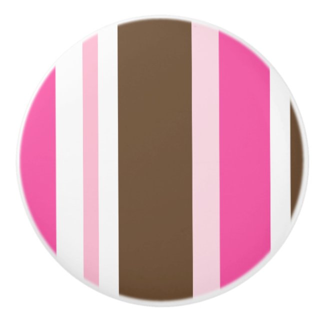 De Porte En Céramique Bouton Rose Marron Blanc Rayure (Devant)