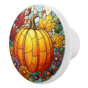 De Porte En Céramique Bouton saisonnier d'automne, citrouille, feuilles 