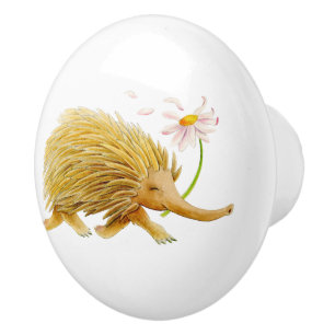 De Porte En Céramique Echidna animal aquarelle whimsy art bouton