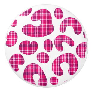 De Porte En Céramique Imprimé léopard rose tartan bouton écossais 