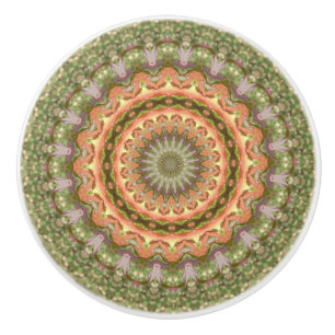 De Porte En Céramique Kaleidoscope Mandala ceramic bouton vert orange