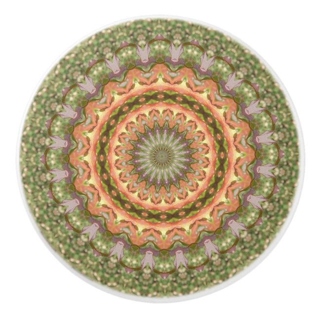 De Porte En Céramique Kaleidoscope Mandala ceramic bouton vert orange (Devant)