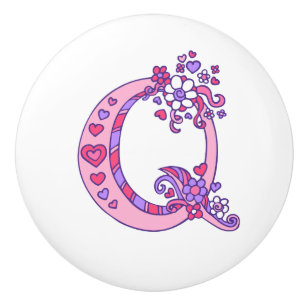 De Porte En Céramique Lettre décorative Q monogramme rose violet bouton 