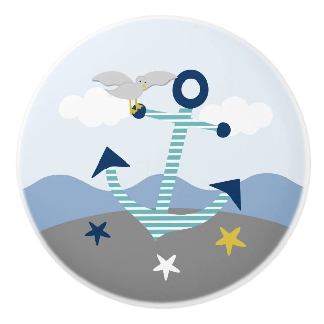 De Porte En Céramique Nautique Ancre Nourrisson tiroir tire bouton (Devant)