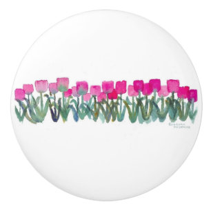 De Porte En Céramique tulipes roses bouton rond