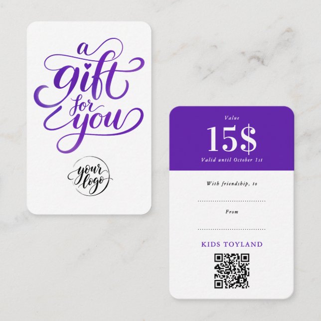 De Réduction Carte Cadeau Code QR Promotion Moderne à Rabais Vi (Devant / Derrière)