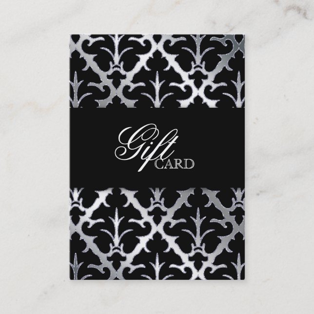 De Réduction Damask Elegant Carte Cadeau Argent Noir (Devant)