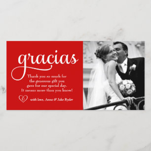 De Remerciements 311 Ornate Gracias Carte photo Coeur rouge