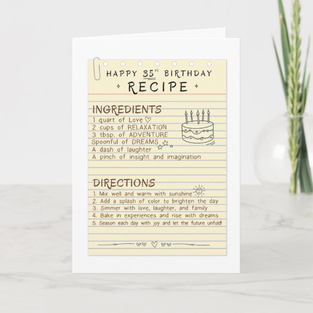 De Remerciements 35e Recette pour les célébrations joyeuses Carte d (Devant)